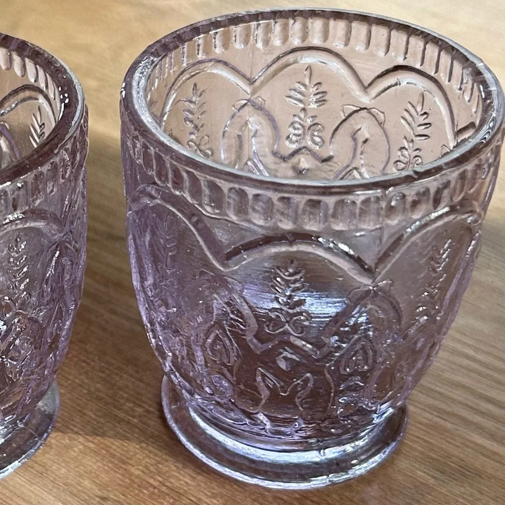 Set of 2 Embossed Lavender Glass Votive Holders, Romantic & Whimsical
